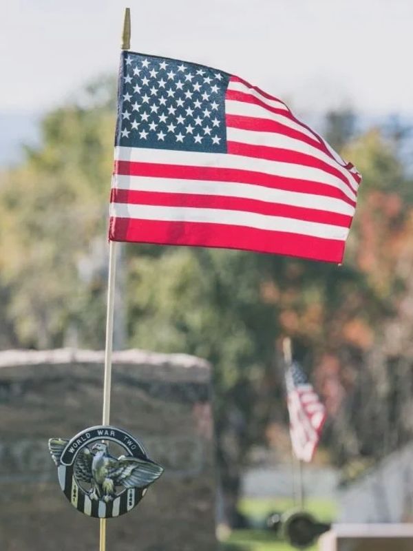 American flag on a World War Two memorial.