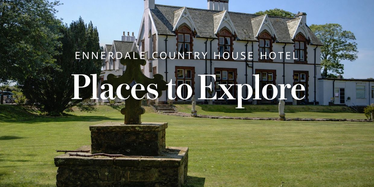 Elegant country house hotel with expansive green lawns and historic stone sculptures.