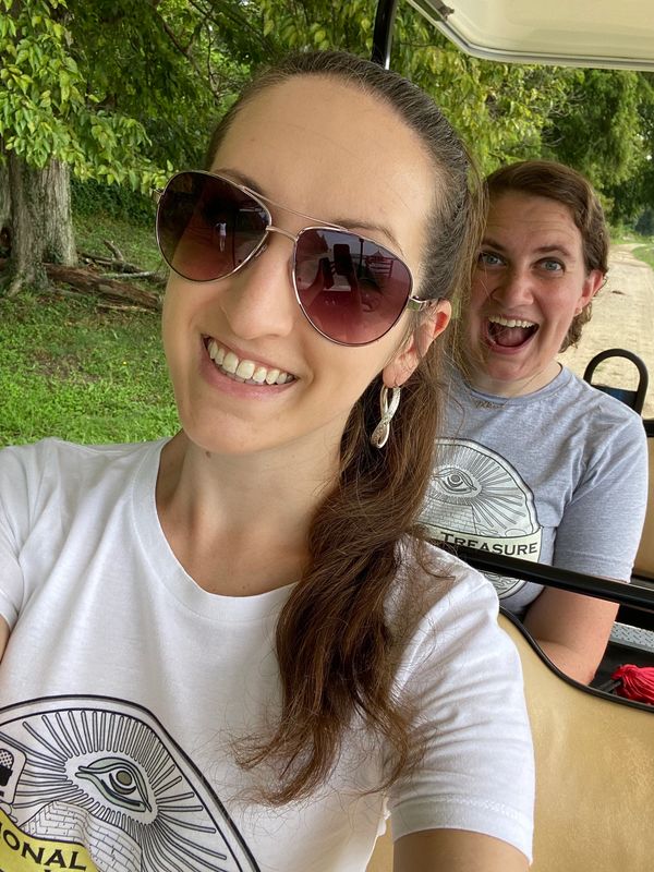 Aubrey and Emily sporting NTH logo shirts during a tour at Mount Vernon.