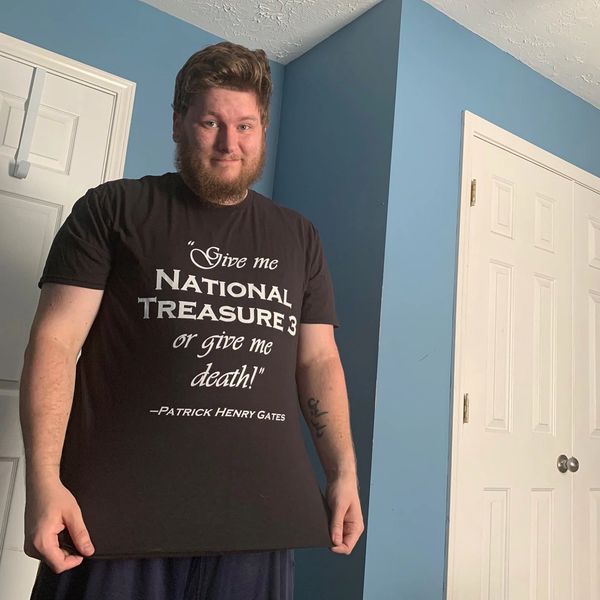 National Treasure Hunter Isaiah demanding National Treasure 3 in his NTH merch.