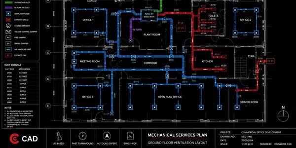 Mechanical ventilation CAD drawing for commercial building services project