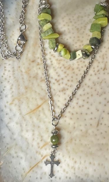 Green Jade, Yellow Jade and Quinghua Jade Necklace