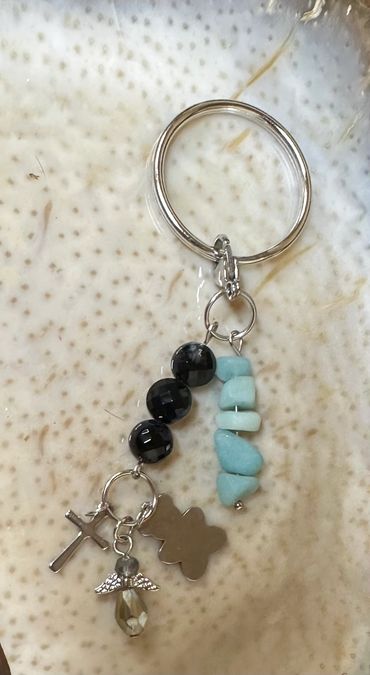 Amazonite and Dyed Tuxedo Agate Keychain Charm