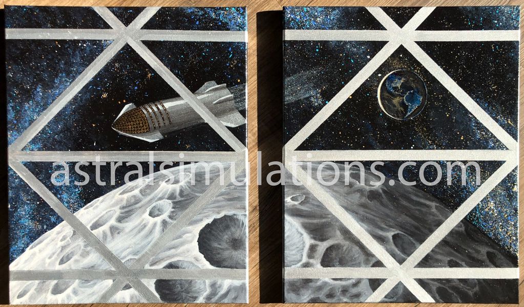 SpaceX Starship Painting To The Moon Spacescape Space Art Space Travel SciFi Art Acrylic Oil Modern