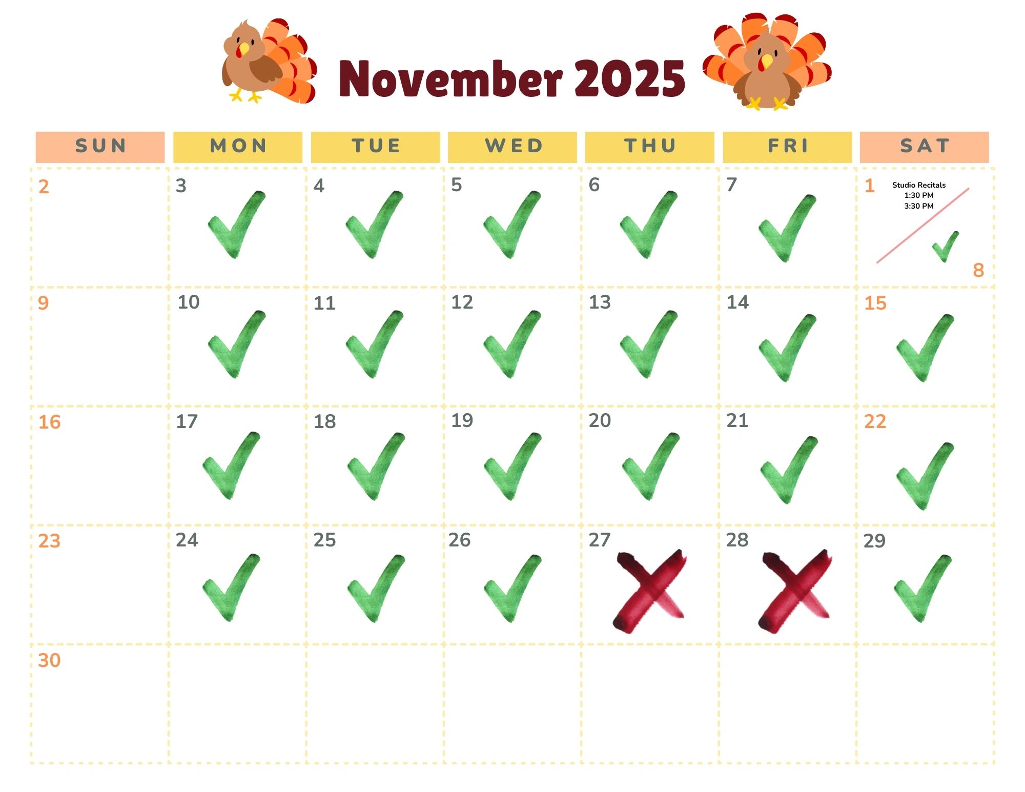 November Studio Calendar