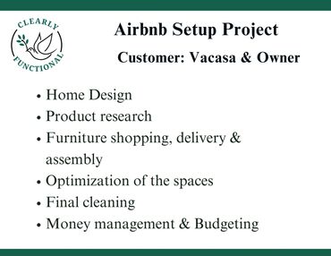 Airbnb setup project details for Vacasa and owner, covering design and management.