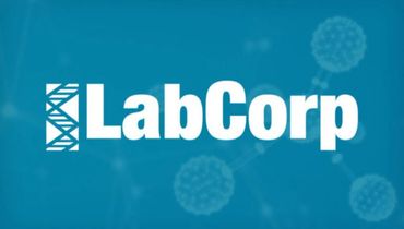 LabCorp logo with DNA strand icon on blue background.