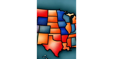 Colorful stylized map of the central and eastern United States.