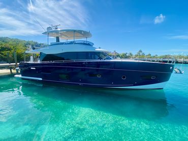 Tendering to an Azimut 66 Magellano in Highborne Cay, Exumas, Bahamas