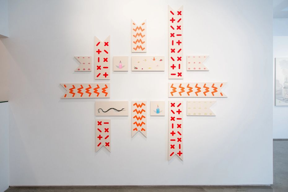 Installation contemporary art baby bottles Plan A stars snake still life painting nyc exhibition