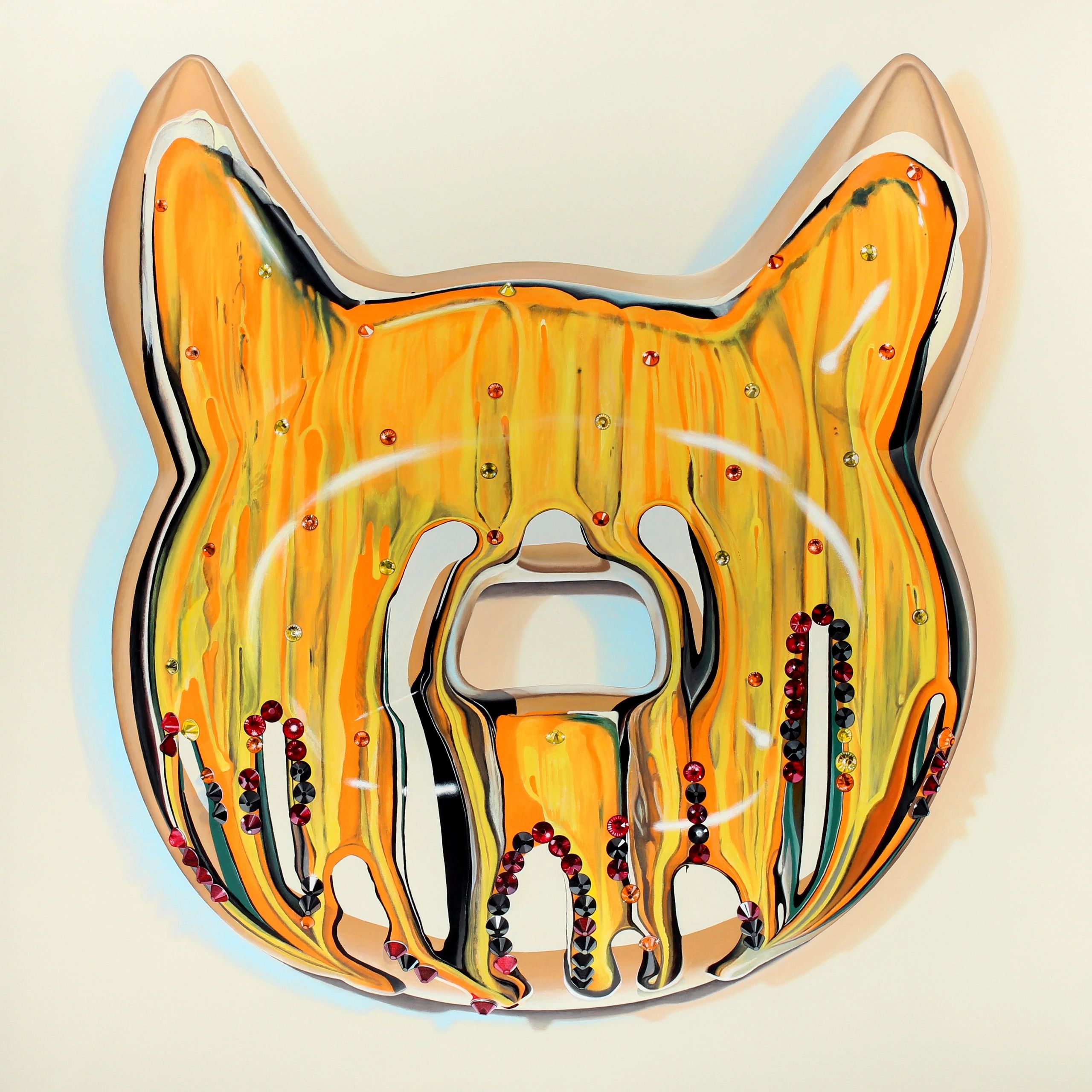 realistic hyper real painting ABLAZE GLAZE by Melodie Provenzano, 2019, acrylic on canvas, 48 x 48 i