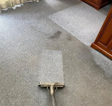 Carpet cleaning showing a clear contrast between cleaned and uncleaned areas.