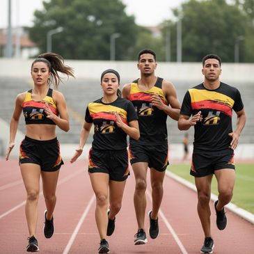 Atletas calentamiento previo. Entrenamiento atletas. Atletas del Club Atletismo HISPANIA