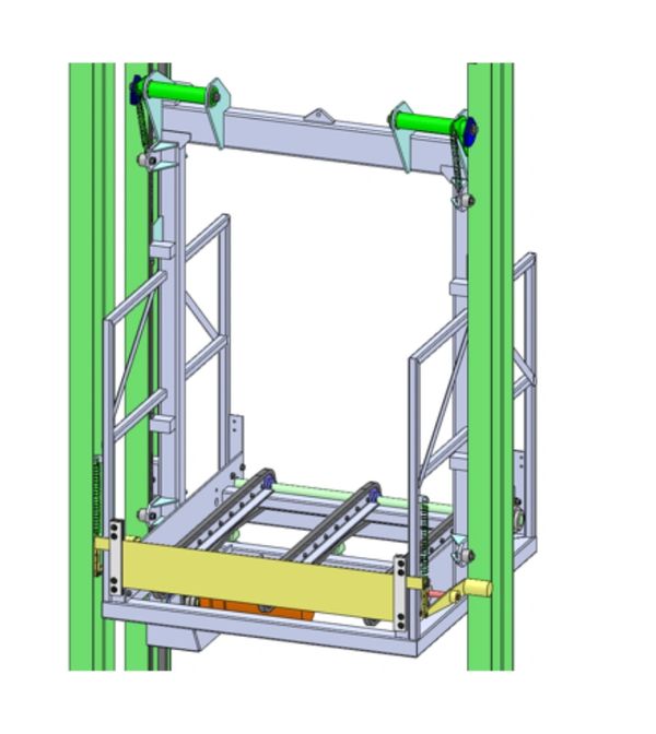 vertical reciprocating conveyor carriage close-up