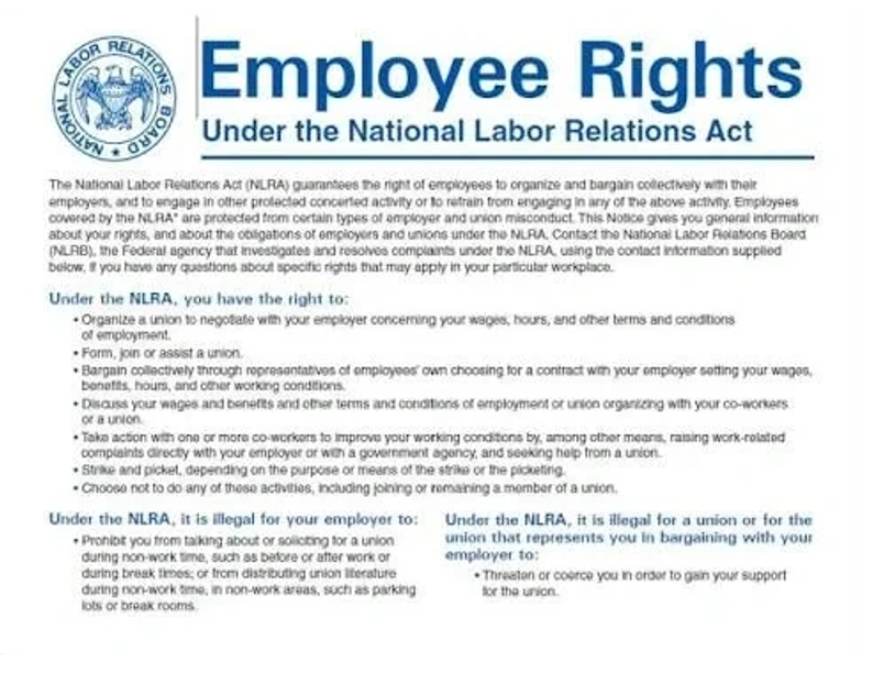 Employee rights summary under the National Labor Relations Act.