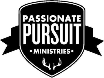 Black and white emblem for Passionate Pursuit Ministries with antlers.