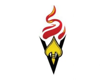 A stylized torch with a red flame and a yellow spade-shaped handle.