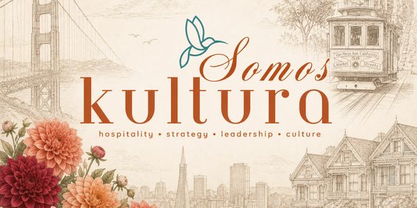 Artistic design featuring 'Somos Kultura' with cultural icons and floral elements.
