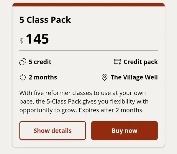 5 Class Pack for $145 with 2 months expiry at The Village Well.