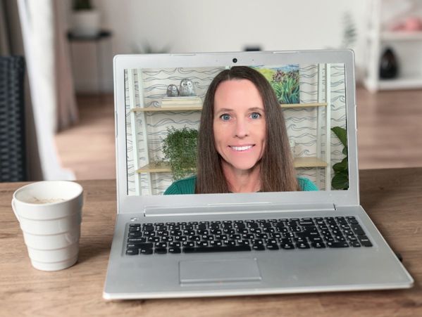 Couples therapist Megan Haase leading a virtual couples workshop from her office in SLO