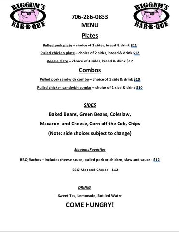 Sample food truck menu. Can be customized for you. We also offer other meat choices for additional.