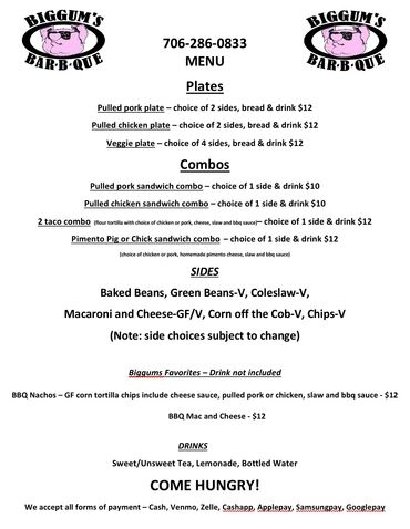 Sample food truck menu. Can be customized for you. We also offer other meat choices for additional.