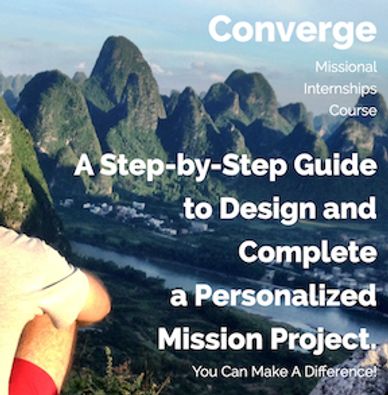 A scenic mountain landscape with text promoting a mission project course.