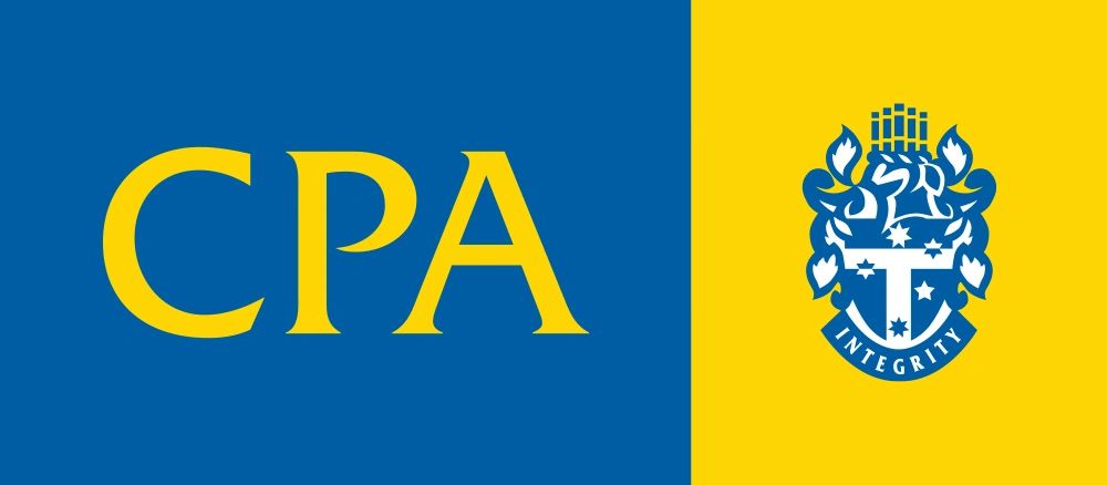 Logo with CPA text and integrity emblem in blue and yellow.