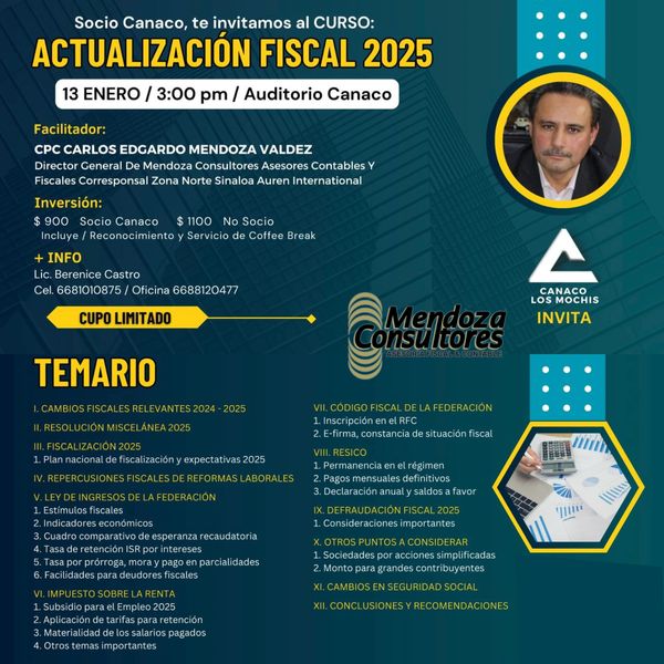 Actualizaciones fiscales 2025 por C.P.C. CARLOS MENDOZA