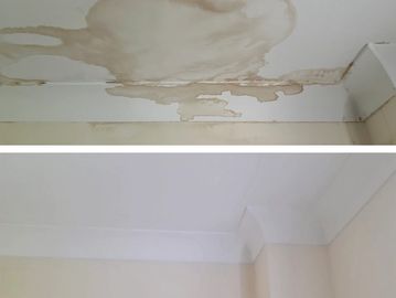 Painted repair to water damages ceiling
