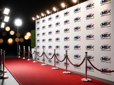 Empty red carpet event setup with MBX branding.