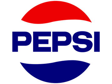 Pepsi logo with red, white, and blue colors and bold text.
