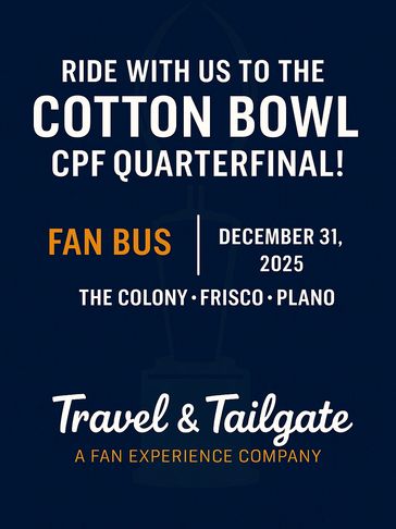 Join the fan bus to the Cotton Bowl CFP Quarterfinal on December 31, 2025.