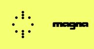 Black dot pattern and 'magna' text on yellow background.