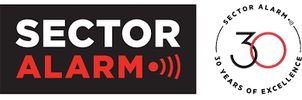 Logo for Sector Alarm celebrating 30 years of excellence.