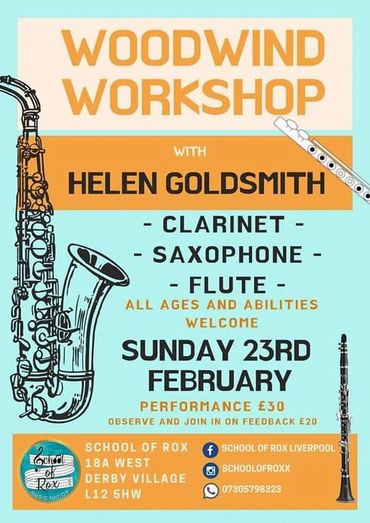 Helen Goldsmith Woodwind Tutor
Performing
Clarinet
Flute
Saxophone
Recorder
Liverpool
Leeds
Music
