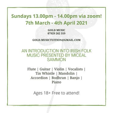 Miceál Sammon Irish Folk Music Online Course
Folk Music
Tin Whistle
Piano
Banjo
Guitar
Violin
Sing