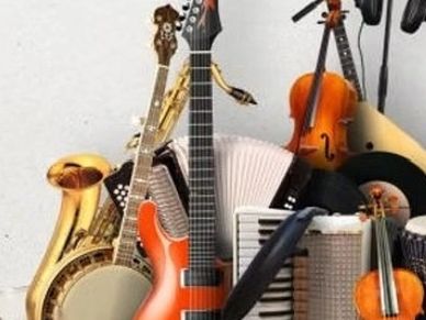 Various musical instruments grouped together.