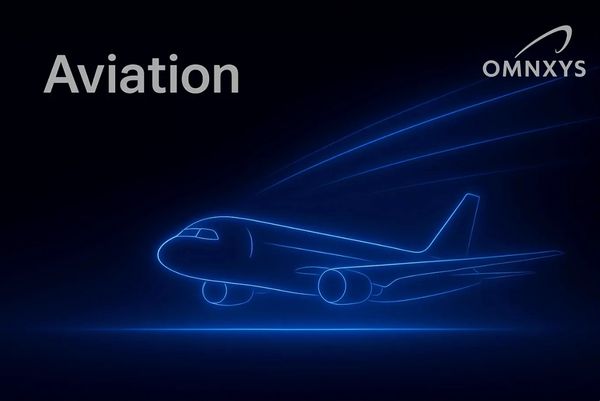 Blue outline of an aircraft with streaming light lines