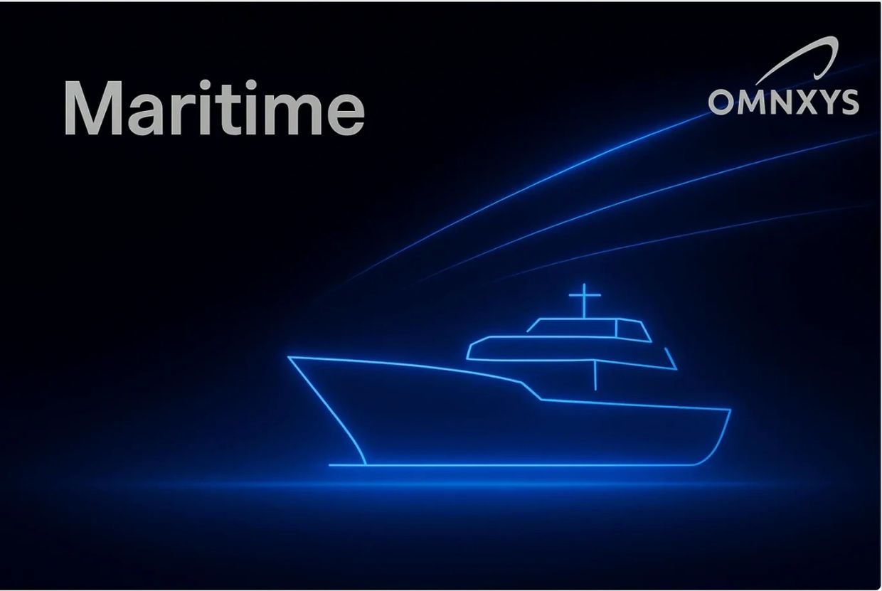 Blue outline of a vessel with streaming light lines
