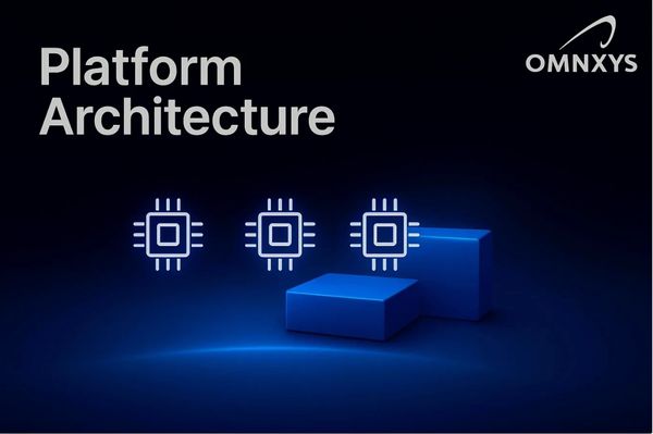 Three microchip icons above blue blocks