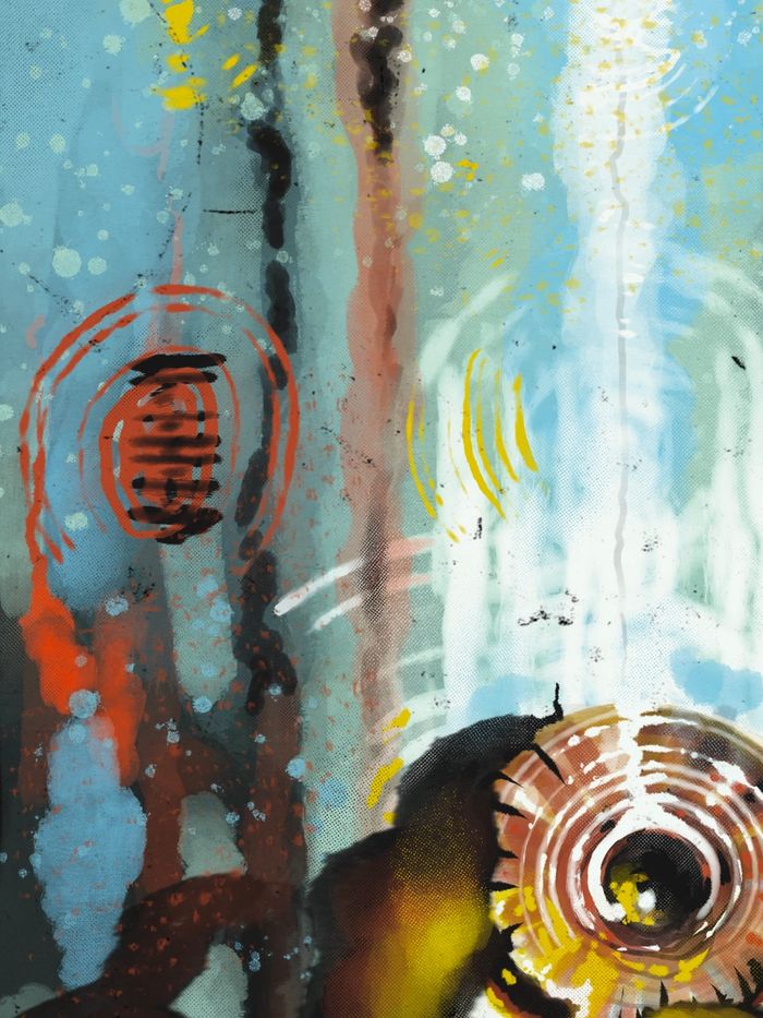 Abstract expressionist painting by Tucson artist Ralph L. Brown III. Acrylic abstract symbolism.