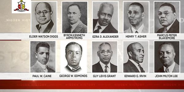 Historic black-and-white portraits of ten notable men with names and titles beneath each photo.