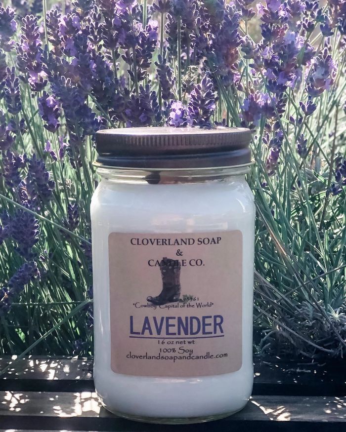 lavender scented candle in a mason jar