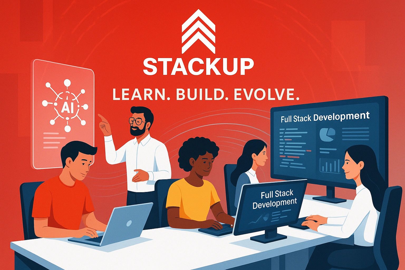 Team learning full stack development and AI at StackUp.