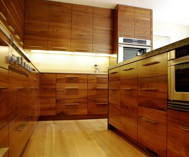 Residential Kitchen, Custom Cabinets, Kitchen Remodel, Walnut Cabinets, Lighting, New Appliances 