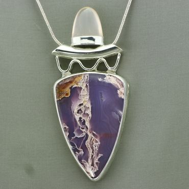 Sterling silver,  agua nueva agate and moonstone bullet pendant