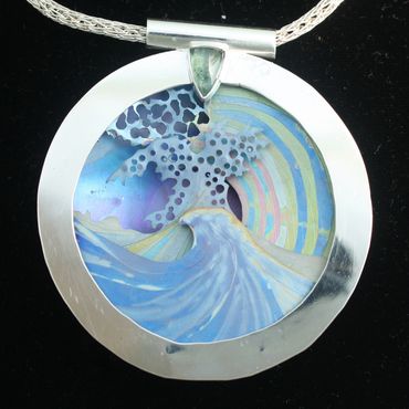 Wave2  Sterling silver , titanium and Tourmaline pendant
