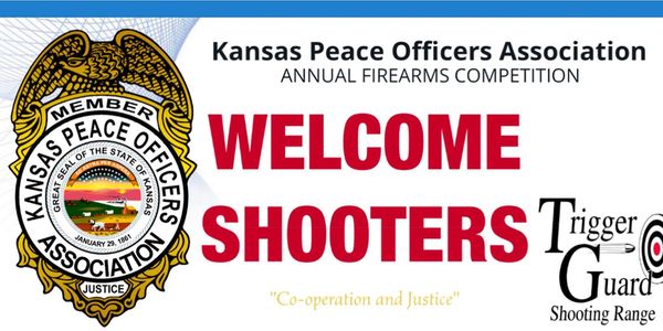 Welcome sign for Kansas Peace Officers Association firearms competition.