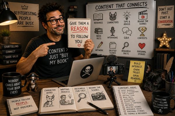 Man promoting storytelling and content marketing strategies.